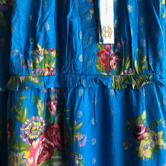 House of Harlow 1960 NWT Helena Blue Floral Tiered Maxi Dress - Picture 2 of 6